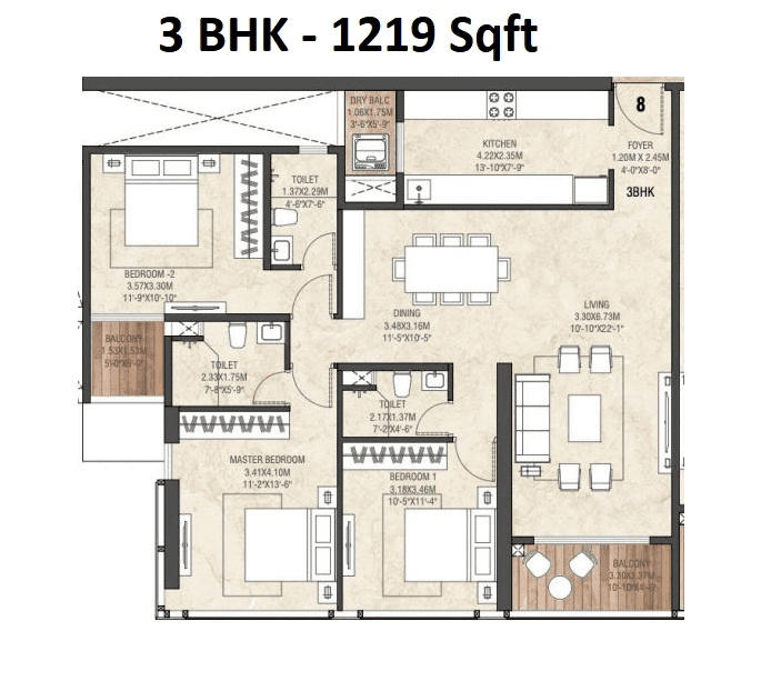 Inspira One Unit plan - 1219 sq.ft.