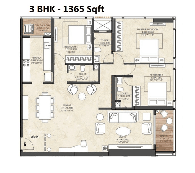 Inspira One Unit plan - 1365 sq.ft.