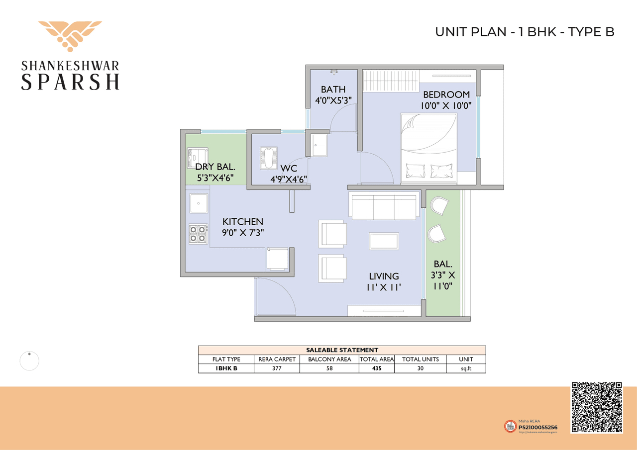 Shankeshwar Sparsh Unit plan - 435 sq.ft.