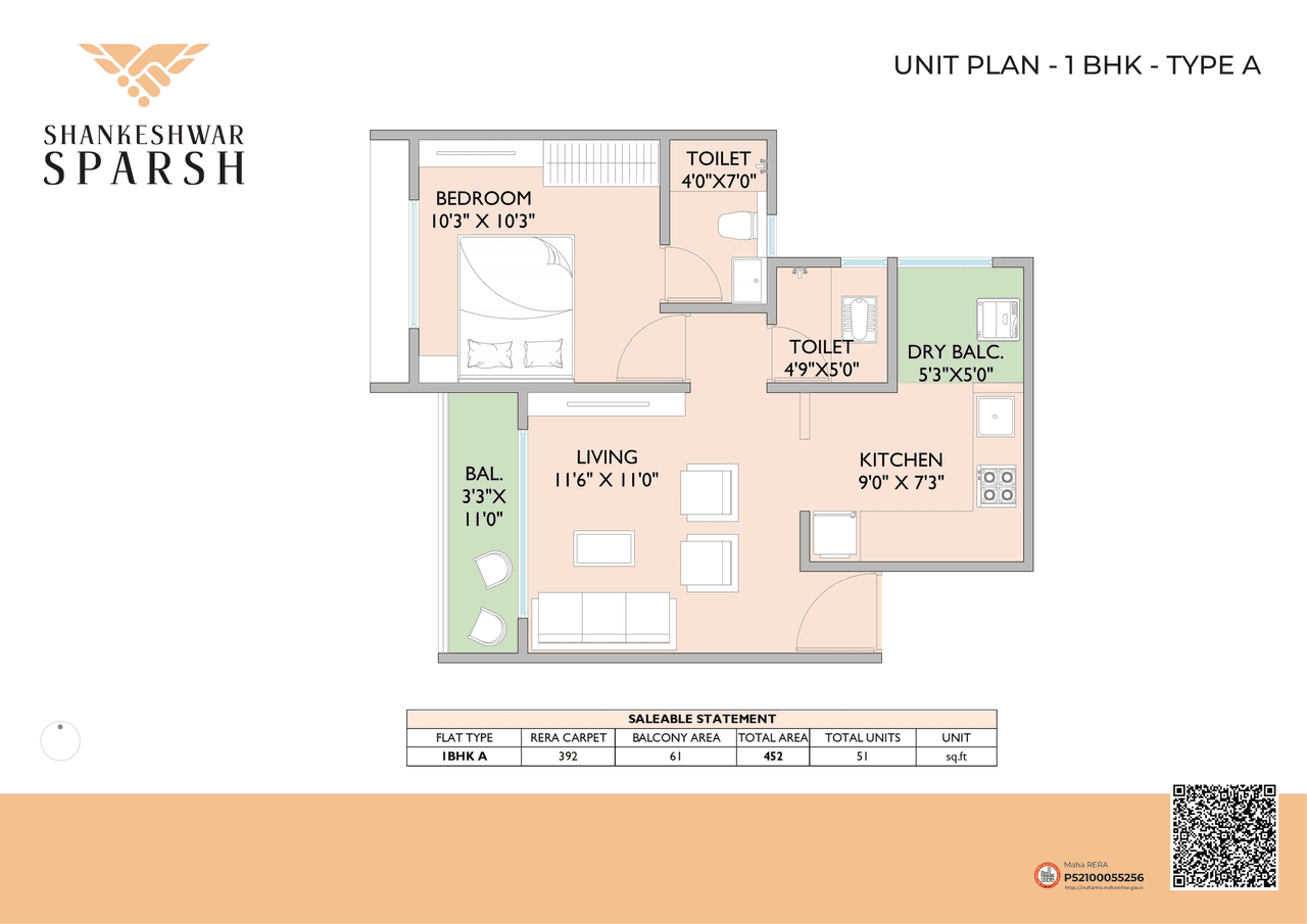 Shankeshwar Sparsh Unit plan - 452 sq.ft.