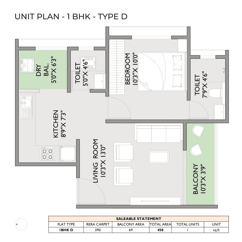 Shankeshwar Sparsh Unit plan - 458 sq.ft.
