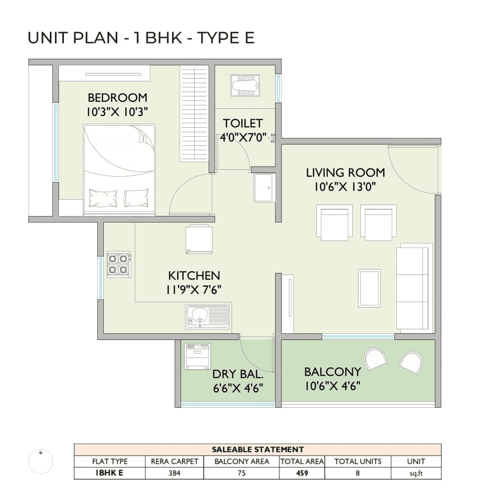 Shankeshwar Sparsh Unit plan - 459 sq.ft.