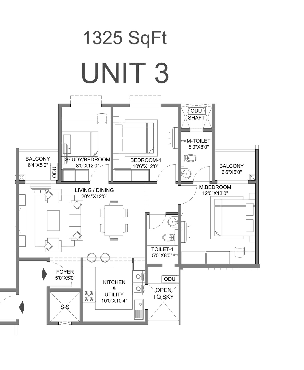 Lorven Cascade Garden Unit plan - 954 sq.ft.