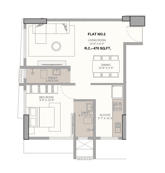 Rathod Ratan Infinia Unit plan - 470 sq.ft.