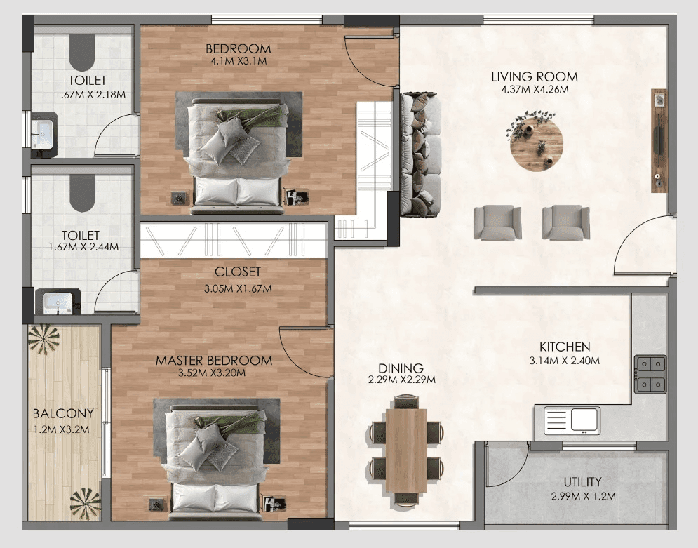 Prayuktha PM Gardens Unit plan - 960 sq.ft.