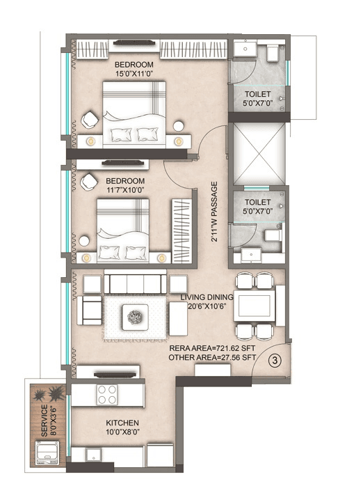Maverick Namaha Unit plan - 749 sq.ft.