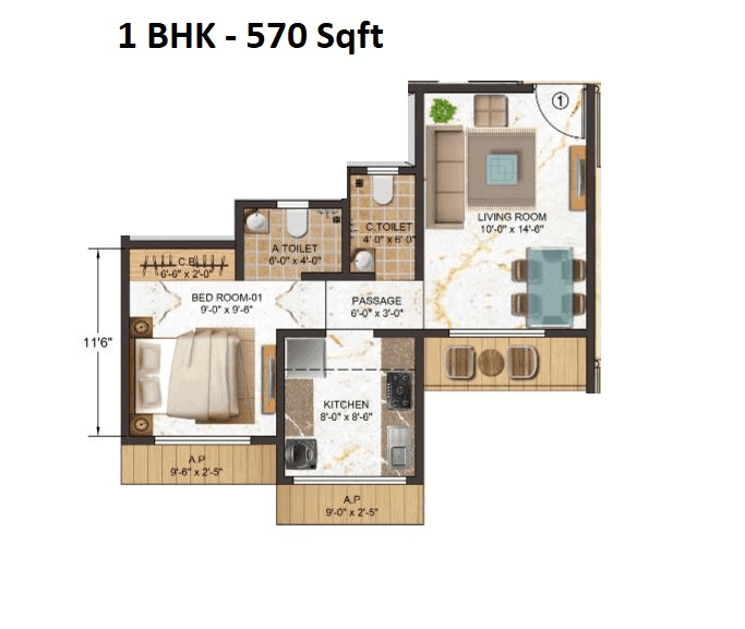 Nirvana Gardens Unit plan - 570 sq.ft.
