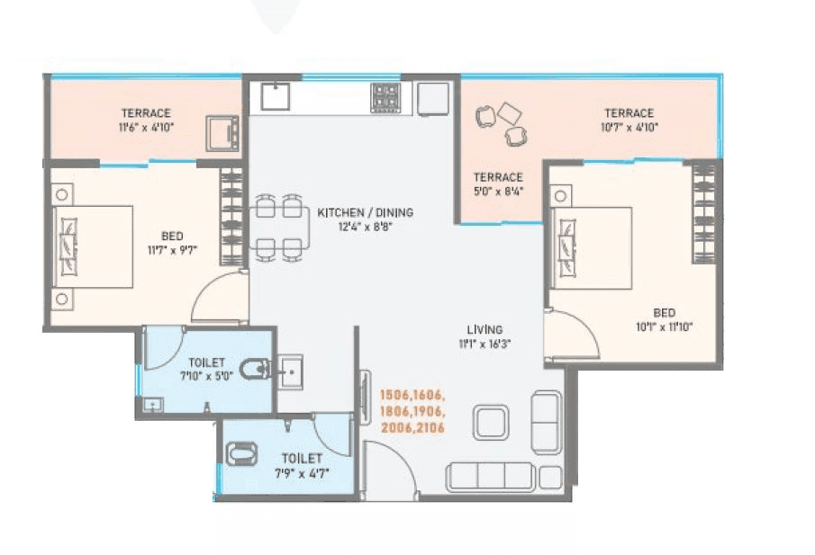 Nexus Sky Marina Unit plan - 798 sq.ft.