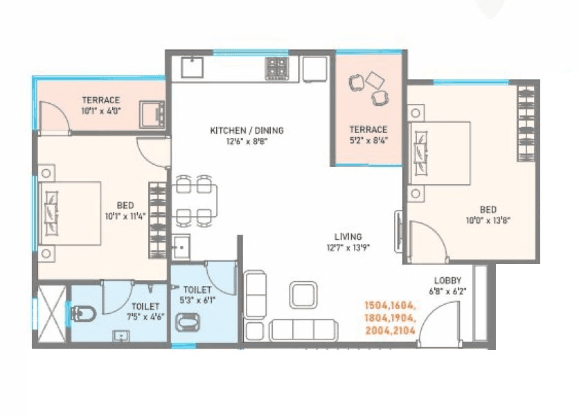 Nexus Sky Marina Unit plan - 822 sq.ft.
