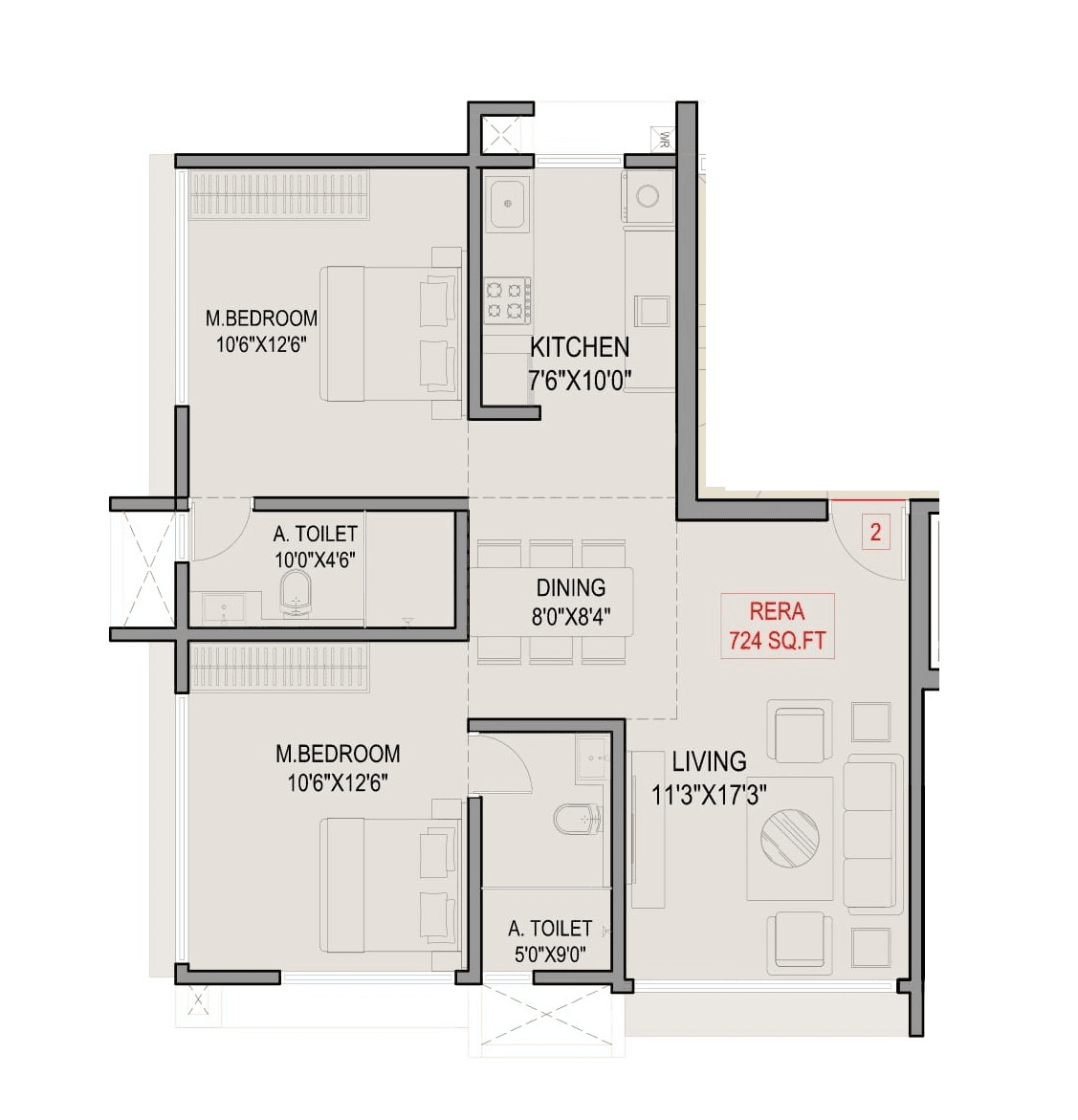 Mangal Signature Unit plan - 724 sq.ft.