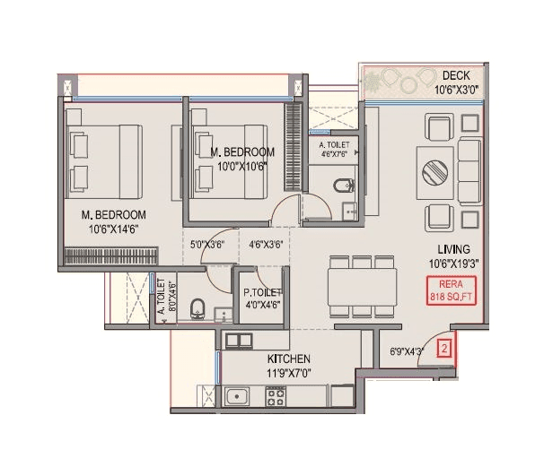 Mangal Signature Unit plan - 818 sq.ft.