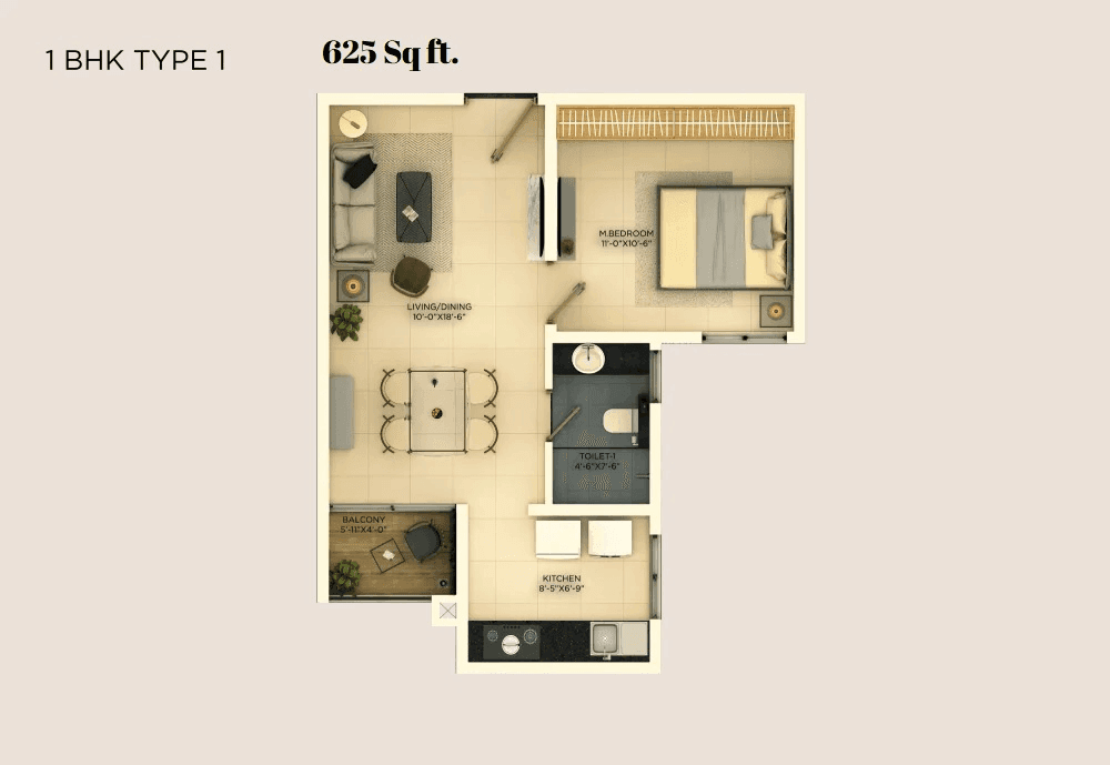 Provident Ecopolitan Unit plan - 405 sq.ft.