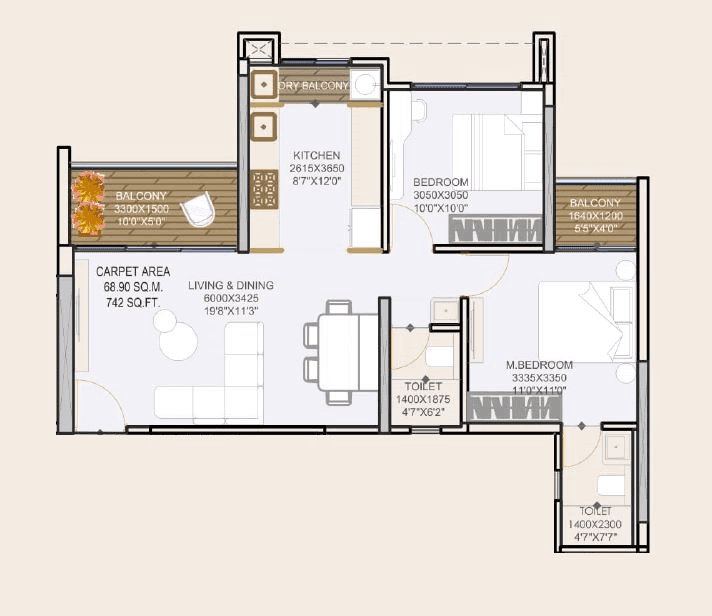 We Stellar Symphony Unit plan - 742 sq.ft.