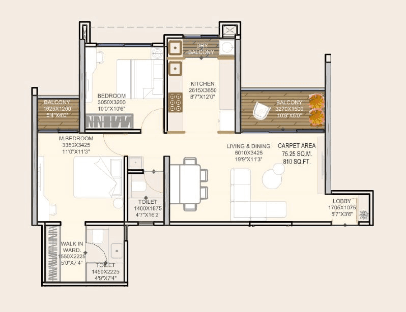 We Stellar Symphony Unit plan - 810 sq.ft.