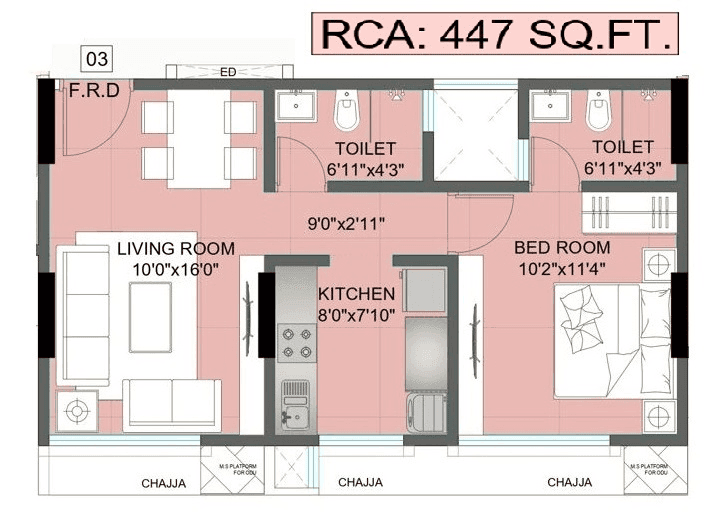 Majestic Hari Om Unit plan - 625 sq.ft.