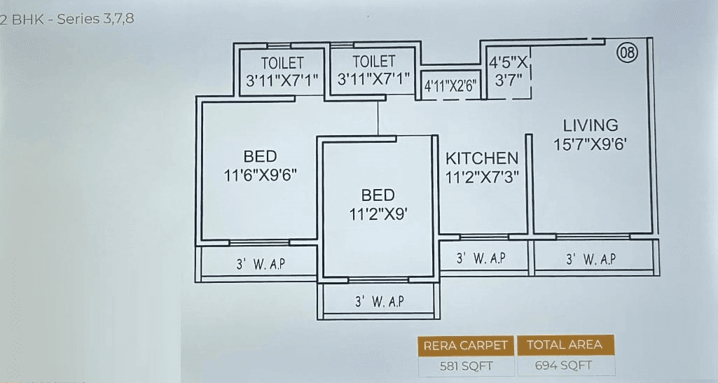 Cosmos Serenity Unit plan - 581 sq.ft.