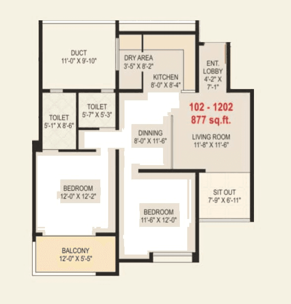 Shubh Serenity Unit plan - 877 sq.ft.