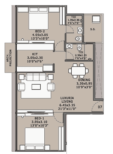 Platinum Esquire Unit plan - 771 sq.ft.