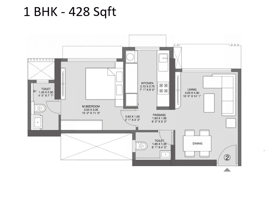 Unit plan - 428 sq.ft.