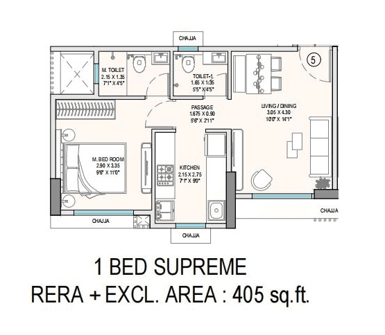 Godrej Bliss Unit plan - 405 sq.ft.
