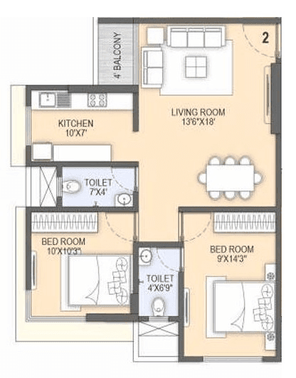 Omsai Deepjyoti Unit plan - 805 sq.ft.