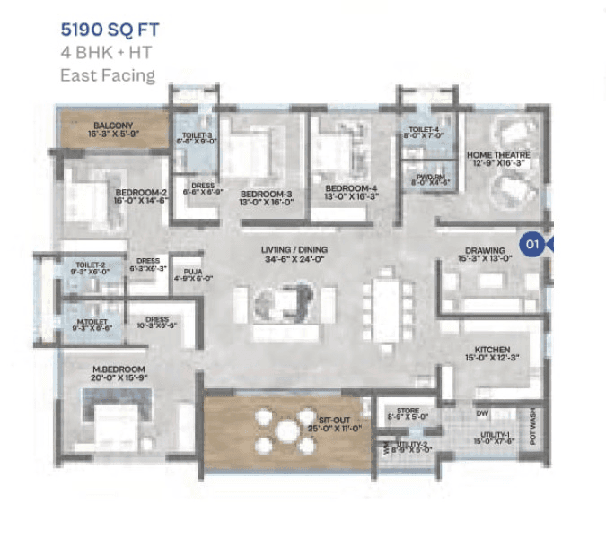 My Home Grava Unit plan - 3633 sq.ft.