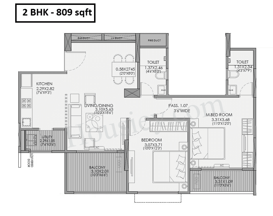 Unit plan - 809 sq.ft.