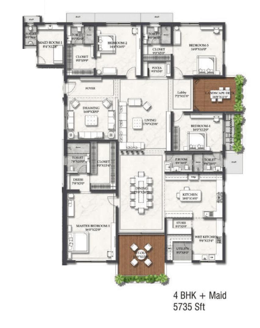Rajapushpa Casa Luxura Unit plan - 4014 sq.ft.