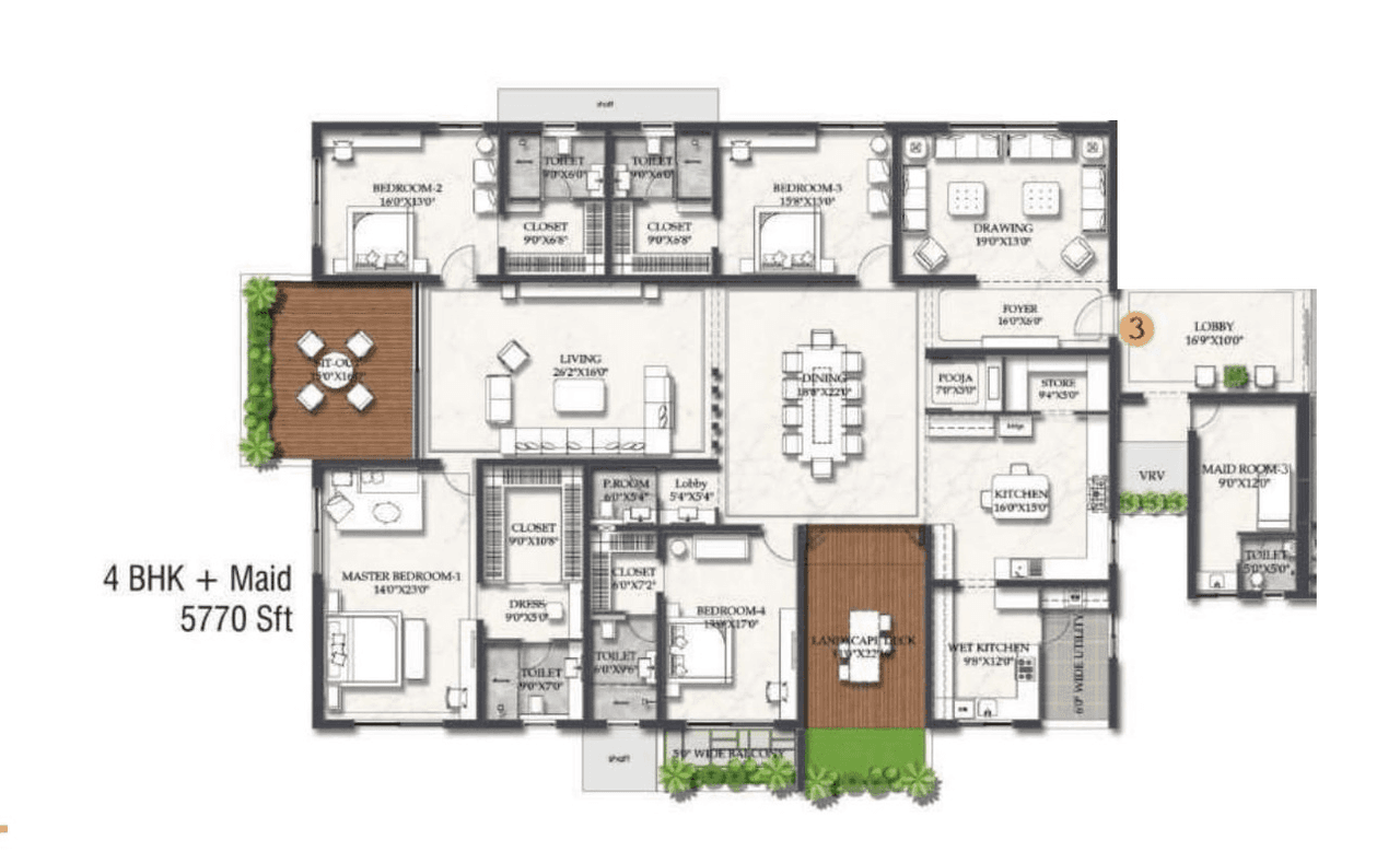 Rajapushpa Casa Luxura Unit plan - 4039 sq.ft.