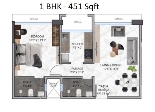 Viyaara Altiora Unit plan - 451 sq.ft.