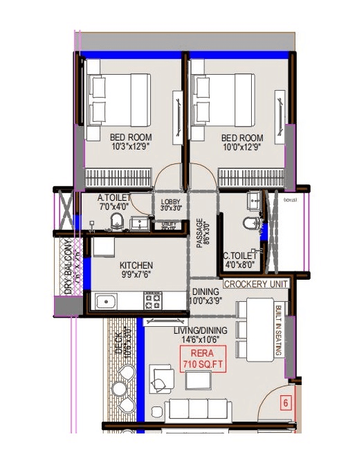 DGS Sheetal Sangham Unit plan - 710 sq.ft.