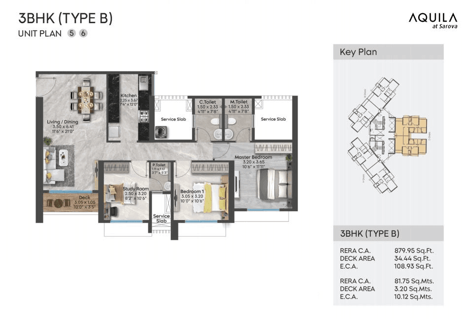 Shapoorji Sarova Aquila Unit plan - 1023 sq.ft.