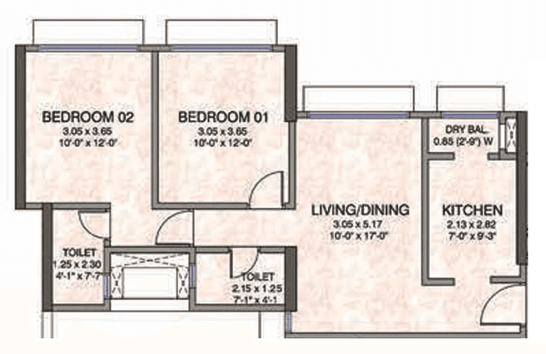 Kanakia Silicon Valley Unit plan - 666 sq.ft.