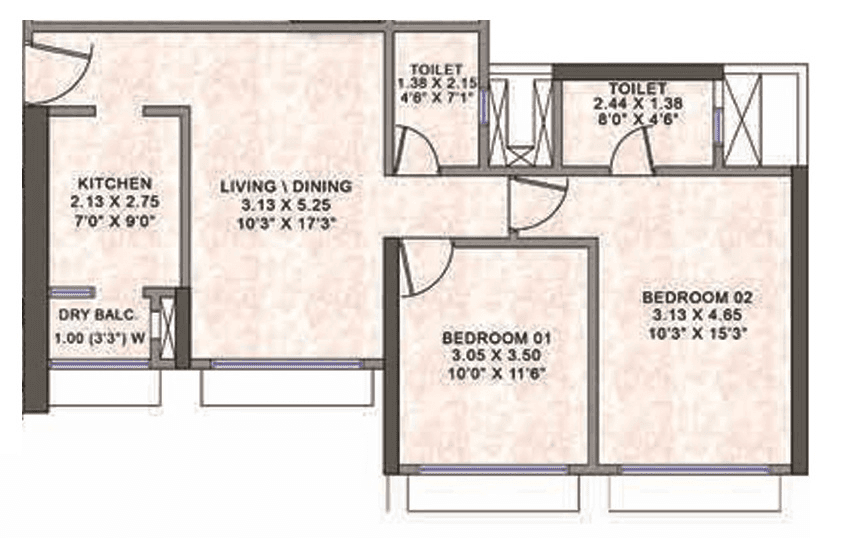Kanakia Silicon Valley Unit plan - 683 sq.ft.