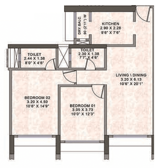 Kanakia Silicon Valley Unit plan - 737 sq.ft.