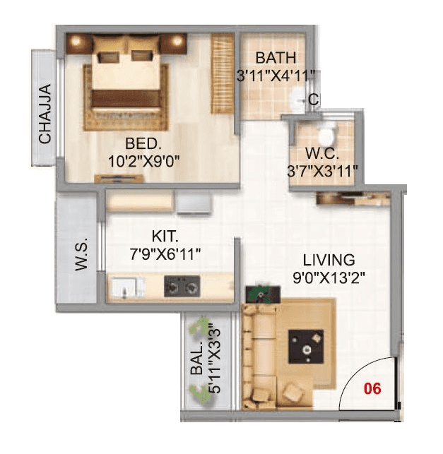 The Gateway Unit plan - 361 sq.ft.