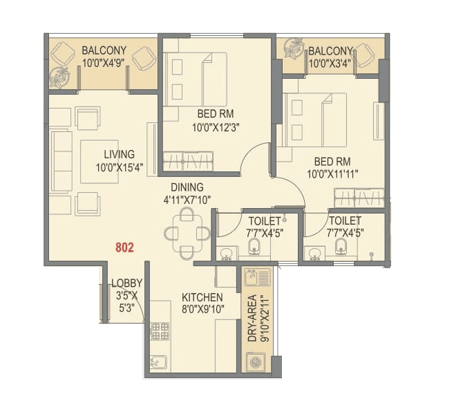 Skyrise Skyscape Unit plan - 770 sq.ft.