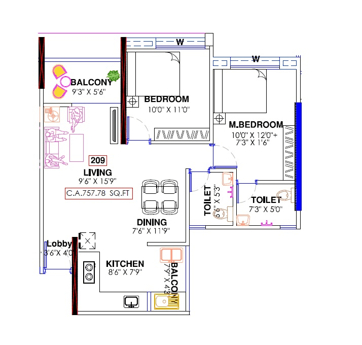 Unit plan - 757 sq.ft.