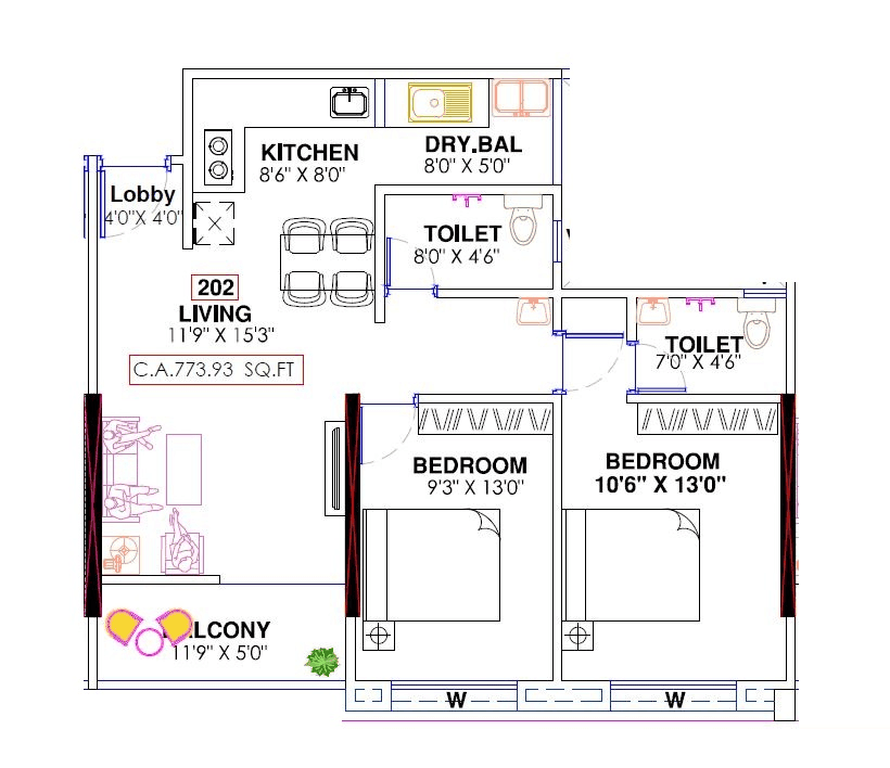 Unit plan - 774 sq.ft.