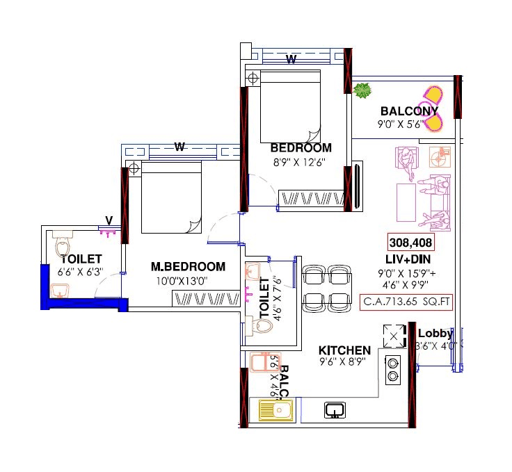 Unit plan - 713 sq.ft.