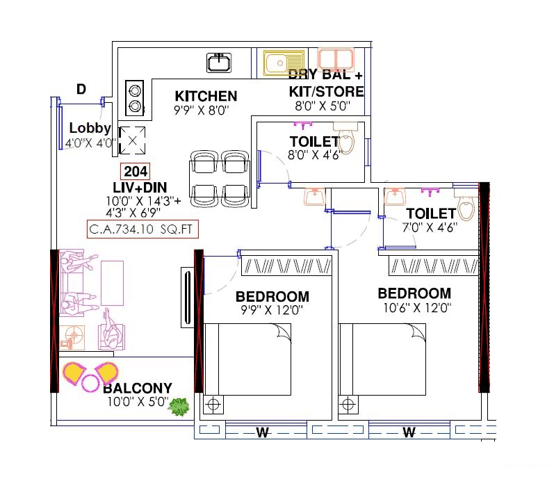 Unit plan - 735 sq.ft.