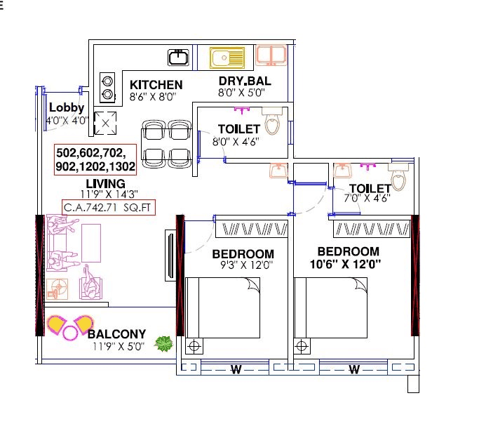 Unit plan - 742 sq.ft.