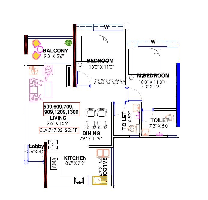 Unit plan - 747 sq.ft.