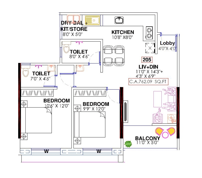 Unit plan - 762 sq.ft.
