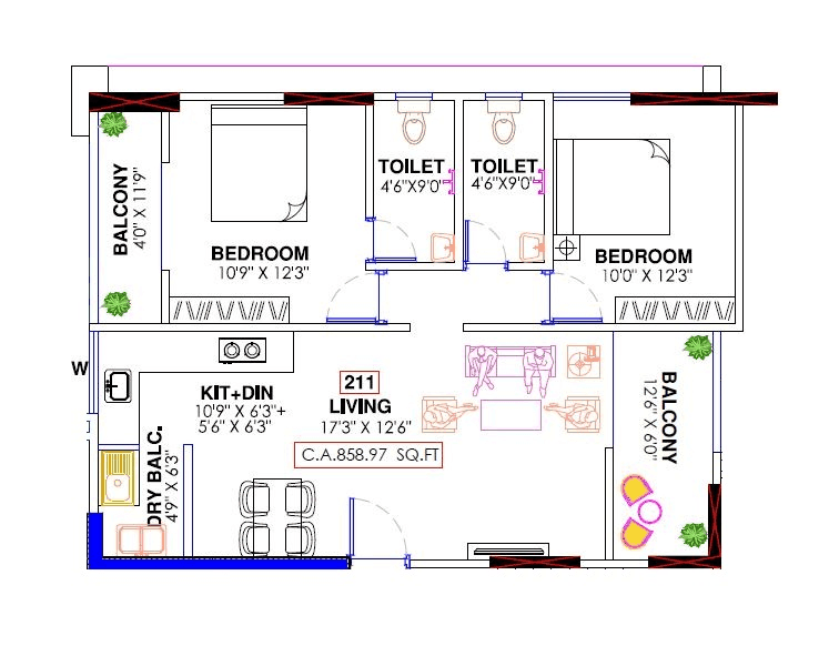 Unit plan - 858 sq.ft.
