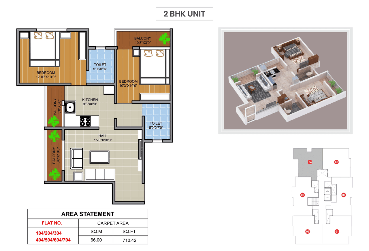 PVB Golden Square Unit plan - 710 sq.ft.