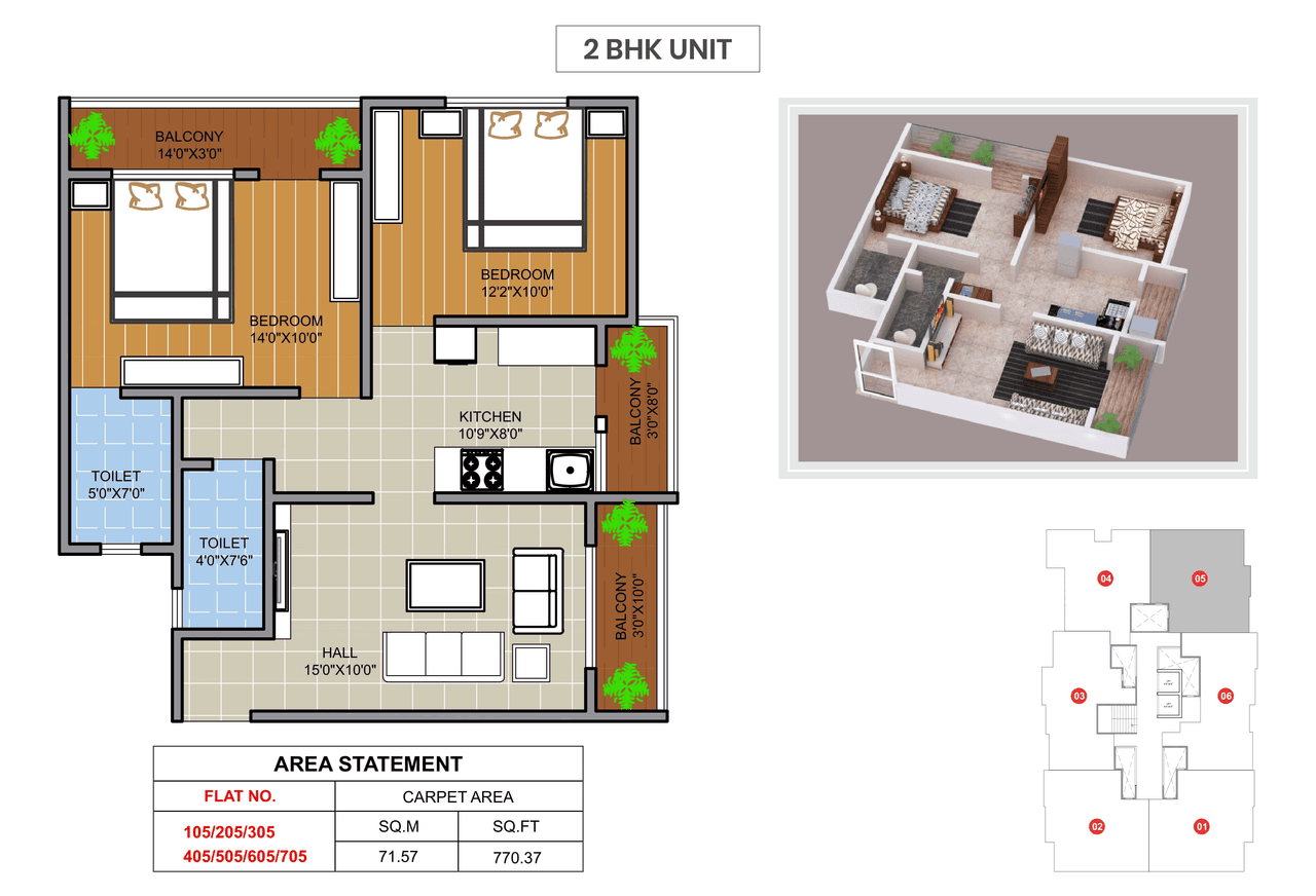 PVB Golden Square Unit plan - 770 sq.ft.