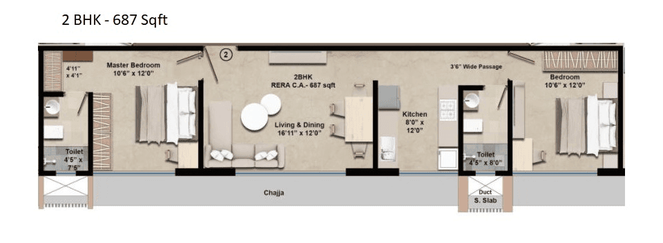 Samyakth Bliss Unit plan - 687 sq.ft.