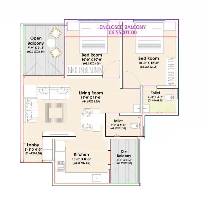 Unit plan - 748 sq.ft.
