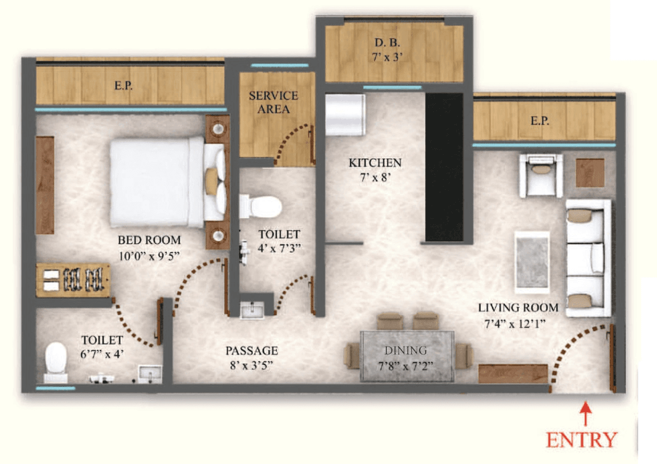 Laukik Vastu Luxuria Unit plan - 445 sq.ft.